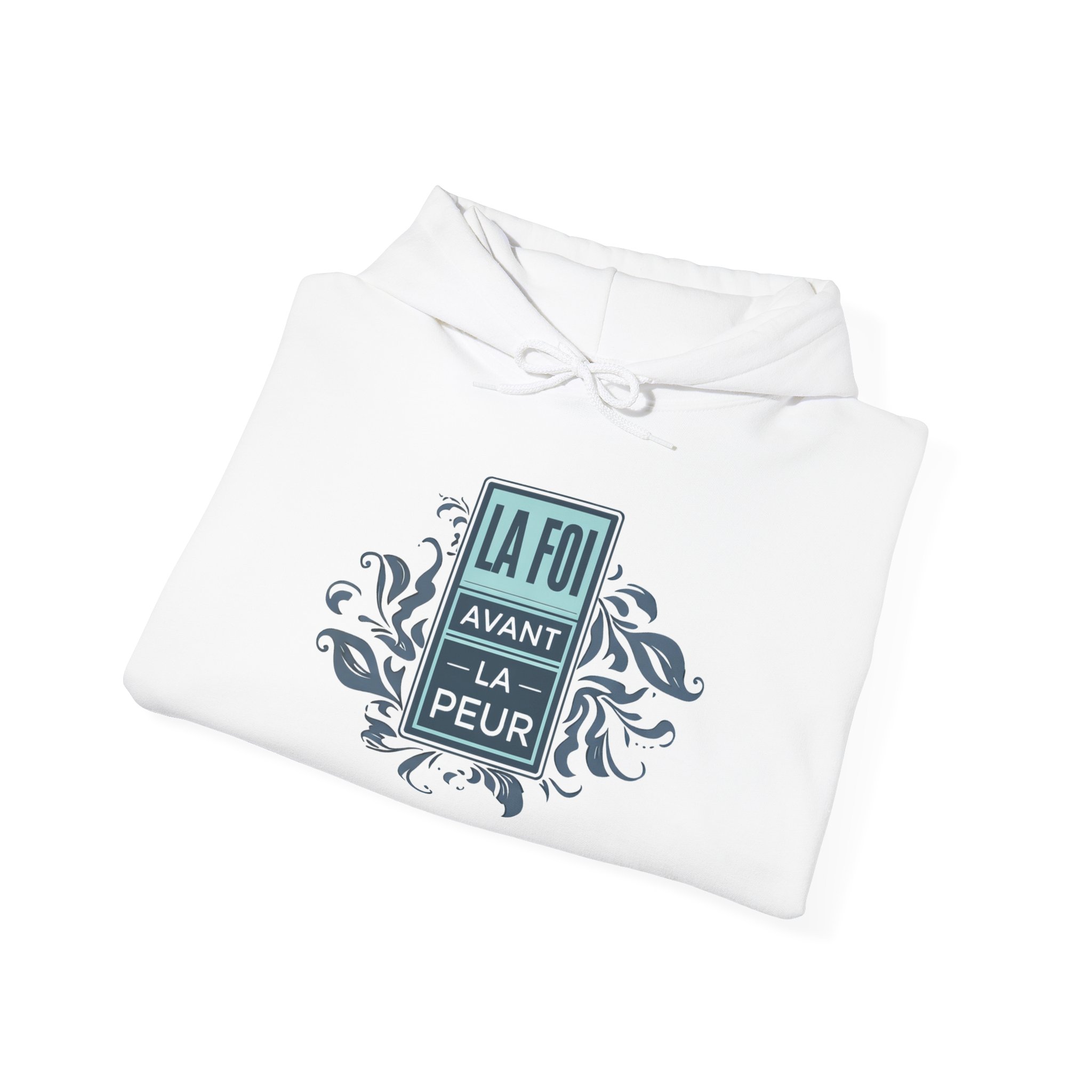 La Foi Avant La Peur hoodie | French faith slogan sweatshirt, ornamental design - Image 4