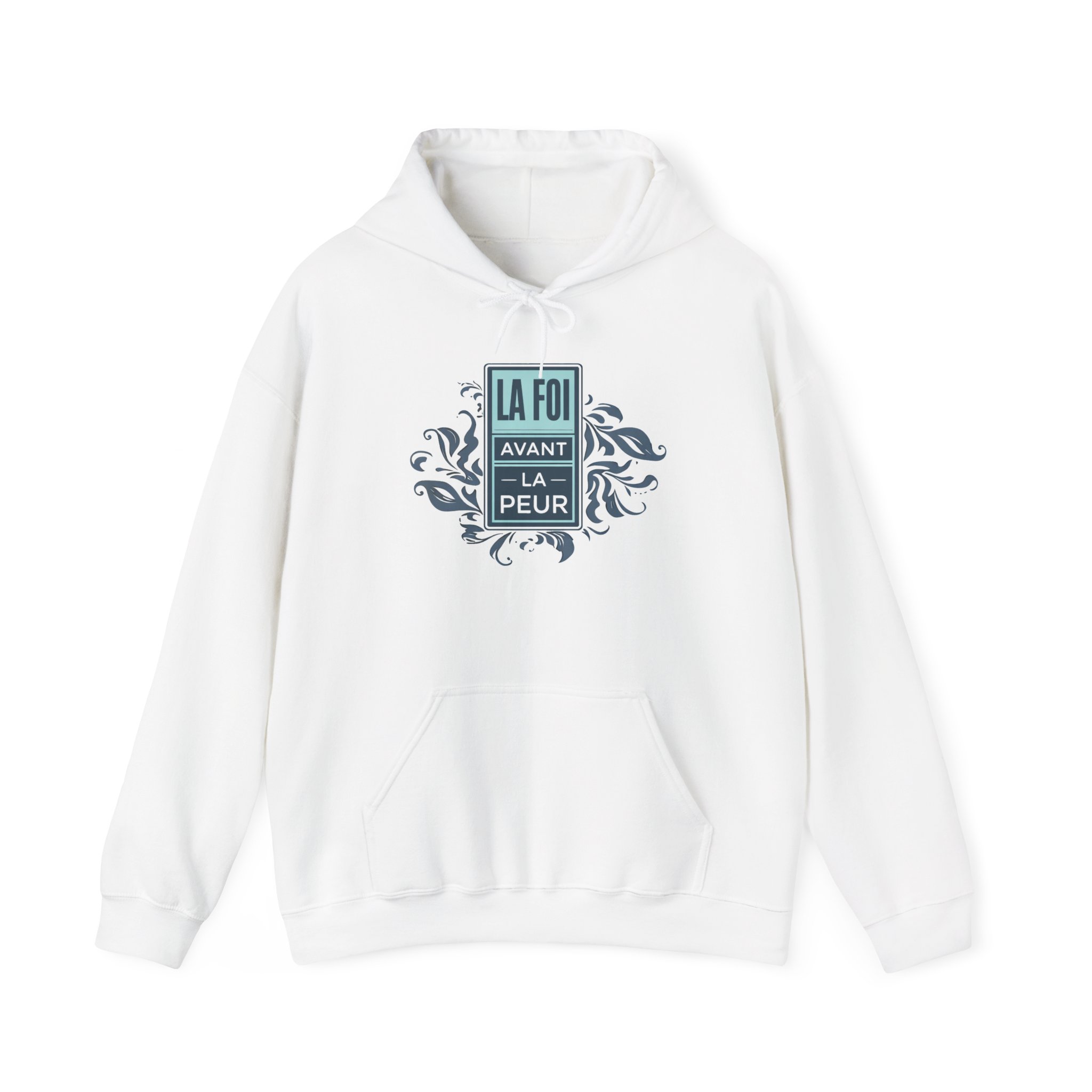 La Foi Avant La Peur hoodie | French faith slogan sweatshirt, ornamental design